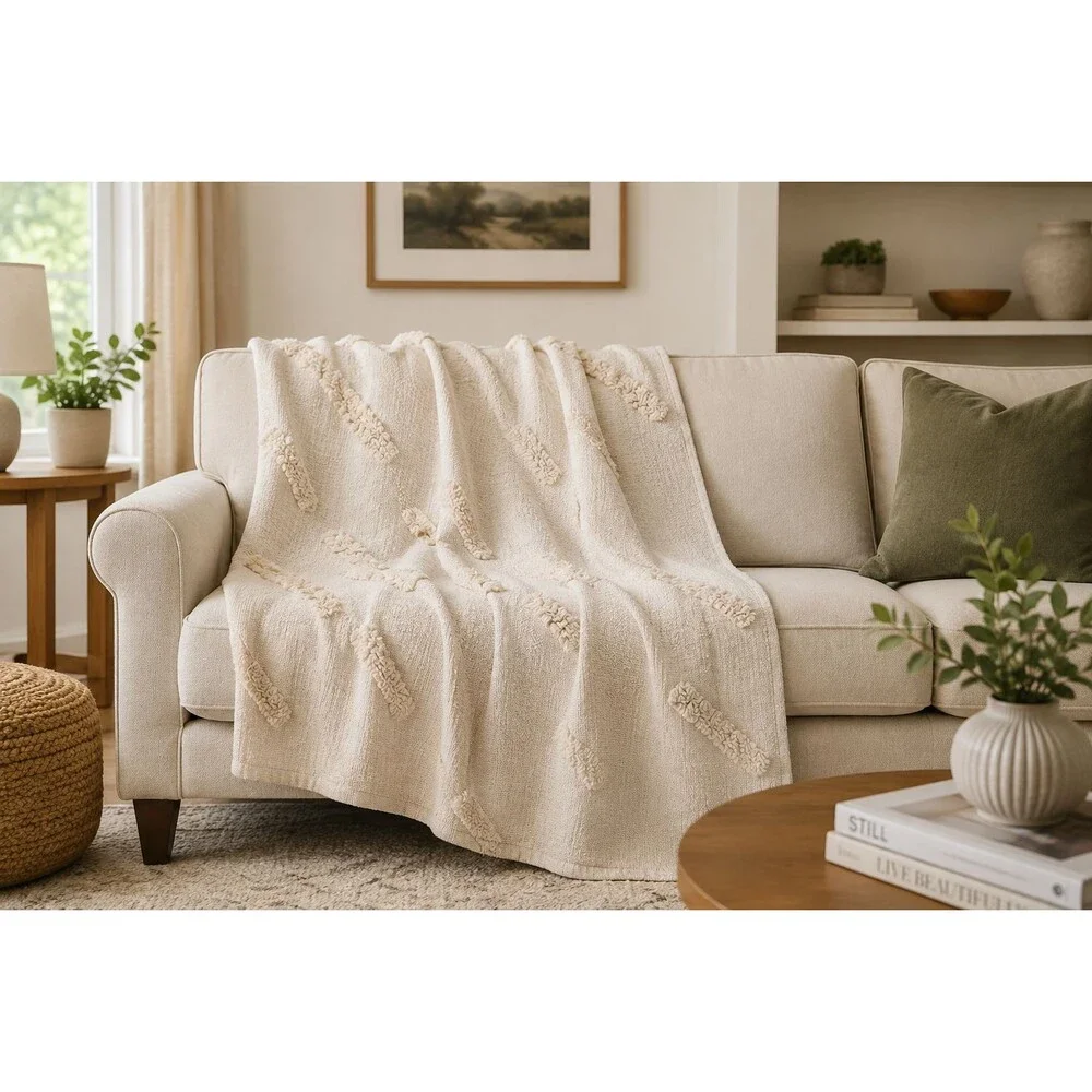 Summer & Rose Camila Boho Throw Blanket 50x60 Cream Ivory Textured